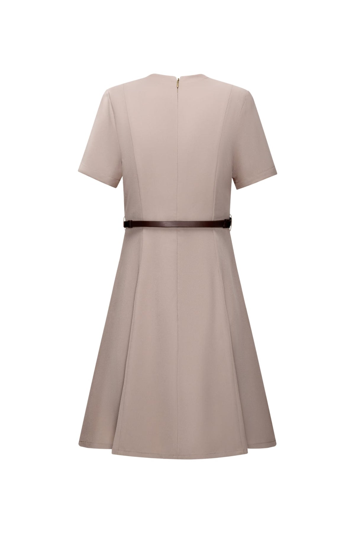 Poly Cavalry Twill Fit & Flare V-Neck Dress with Belt