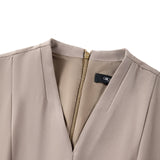 Poly Cavalry Twill Fit & Flare V-Neck Dress with Belt