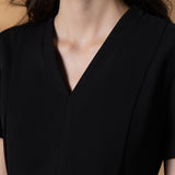Poly Cavalry Twill Fit & Flare V-Neck Dress with Belt