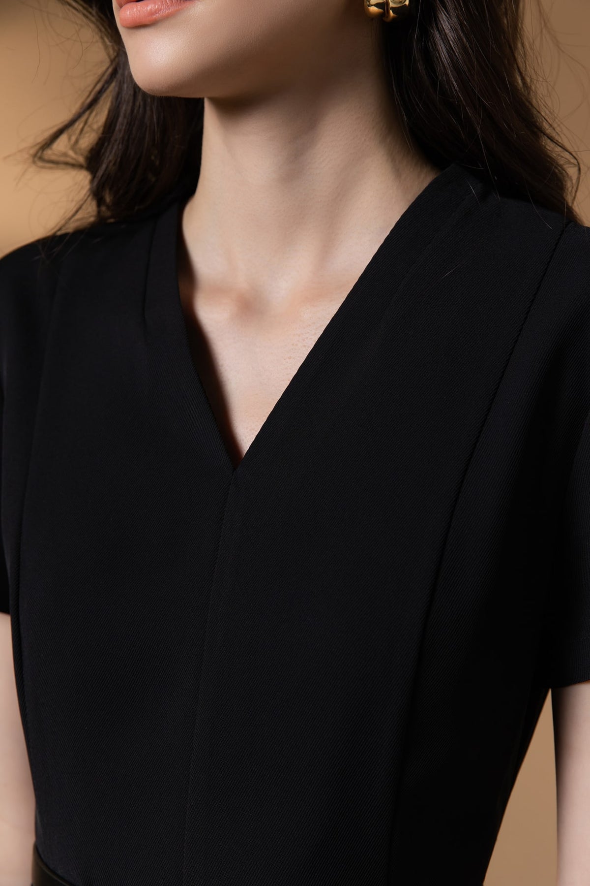 Poly Cavalry Twill Fit & Flare V-Neck Dress with Belt