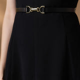 Poly Cavalry Twill Fit & Flare V-Neck Dress with Belt