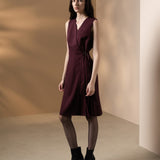 Poly Ottoman Wrap Front A-Shape V-Neck Dress
