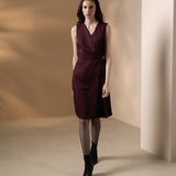 Poly Ottoman Wrap Front A-Shape V-Neck Dress