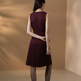 Poly Ottoman Wrap Front A-Shape V-Neck Dress