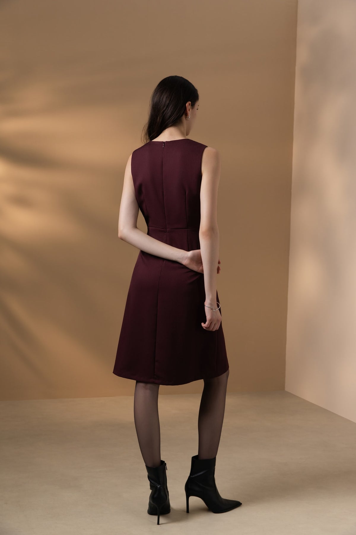 Poly Ottoman Wrap Front A-Shape V-Neck Dress