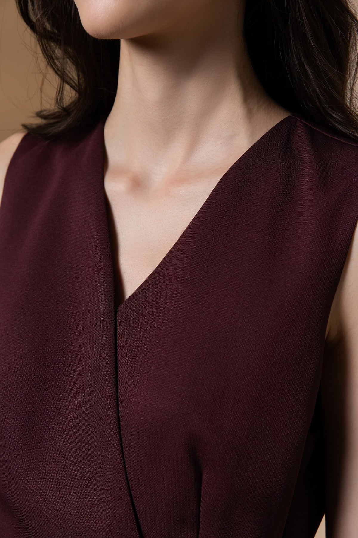 Poly Ottoman Wrap Front A-Shape V-Neck Dress