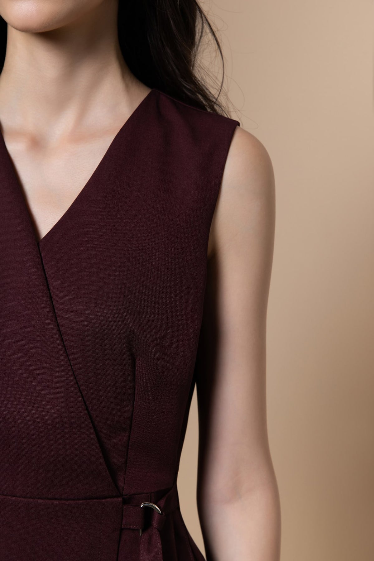 Poly Ottoman Wrap Front A-Shape V-Neck Dress