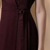 Poly Ottoman Wrap Front A-Shape V-Neck Dress