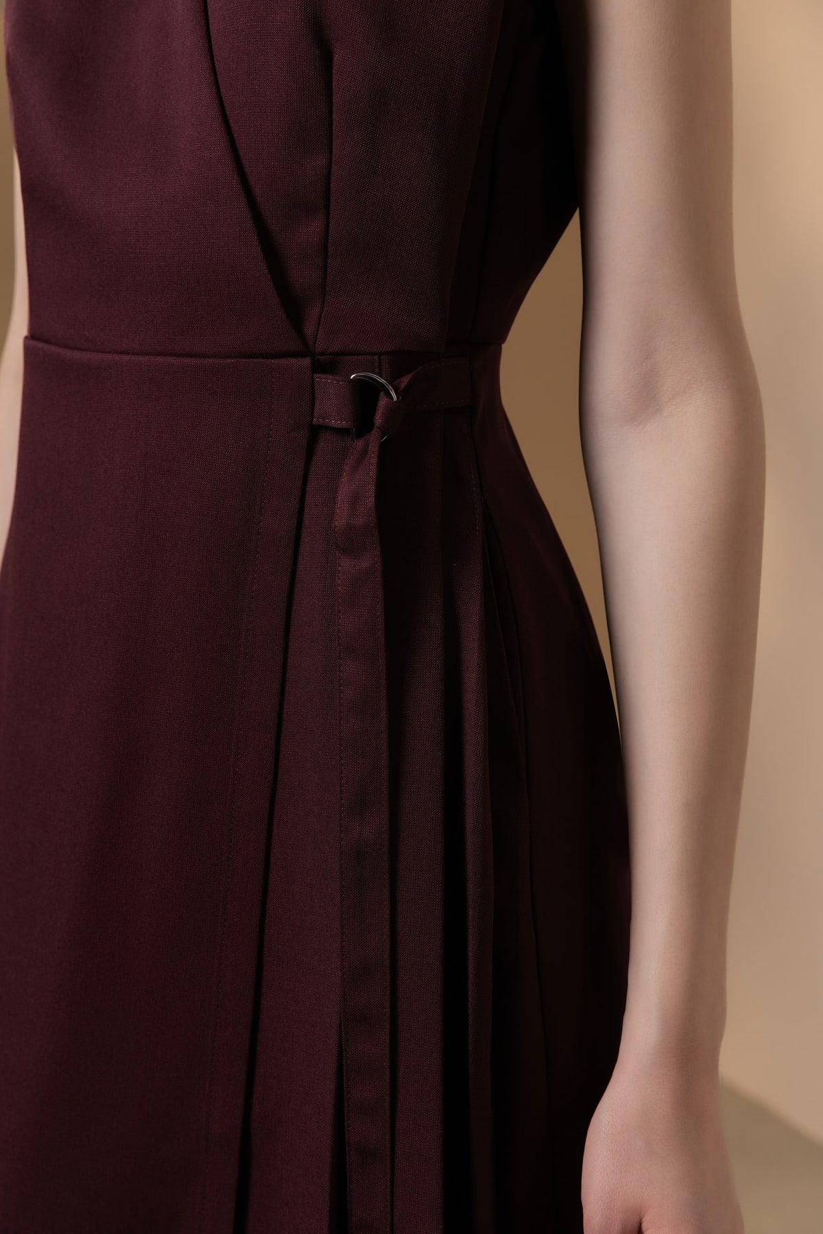 Poly Ottoman Wrap Front A-Shape V-Neck Dress