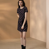 Poly Plaid A-Shape Round Neck Dress