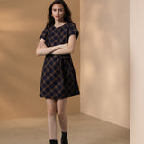 Poly Plaid A-Shape Round Neck Dress
