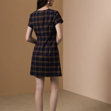 Poly Plaid A-Shape Round Neck Dress