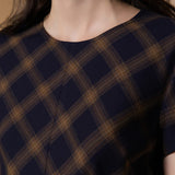 Poly Plaid A-Shape Round Neck Dress