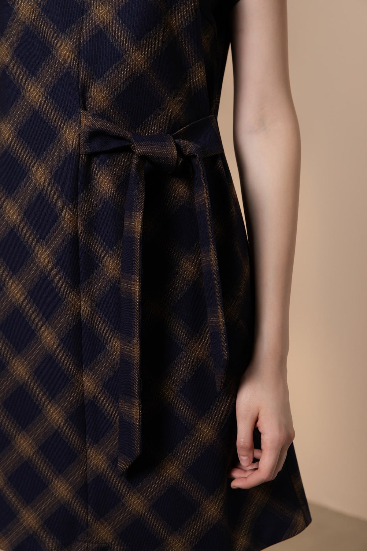 Poly Plaid A-Shape Round Neck Dress