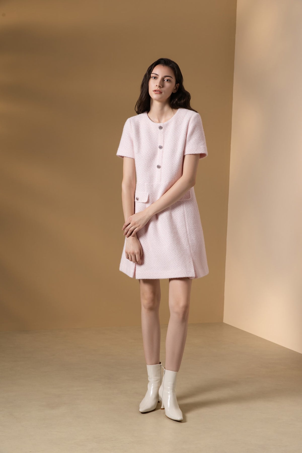 Poly Nylon Sweater Knit Fit & Flare Round Neck Dress