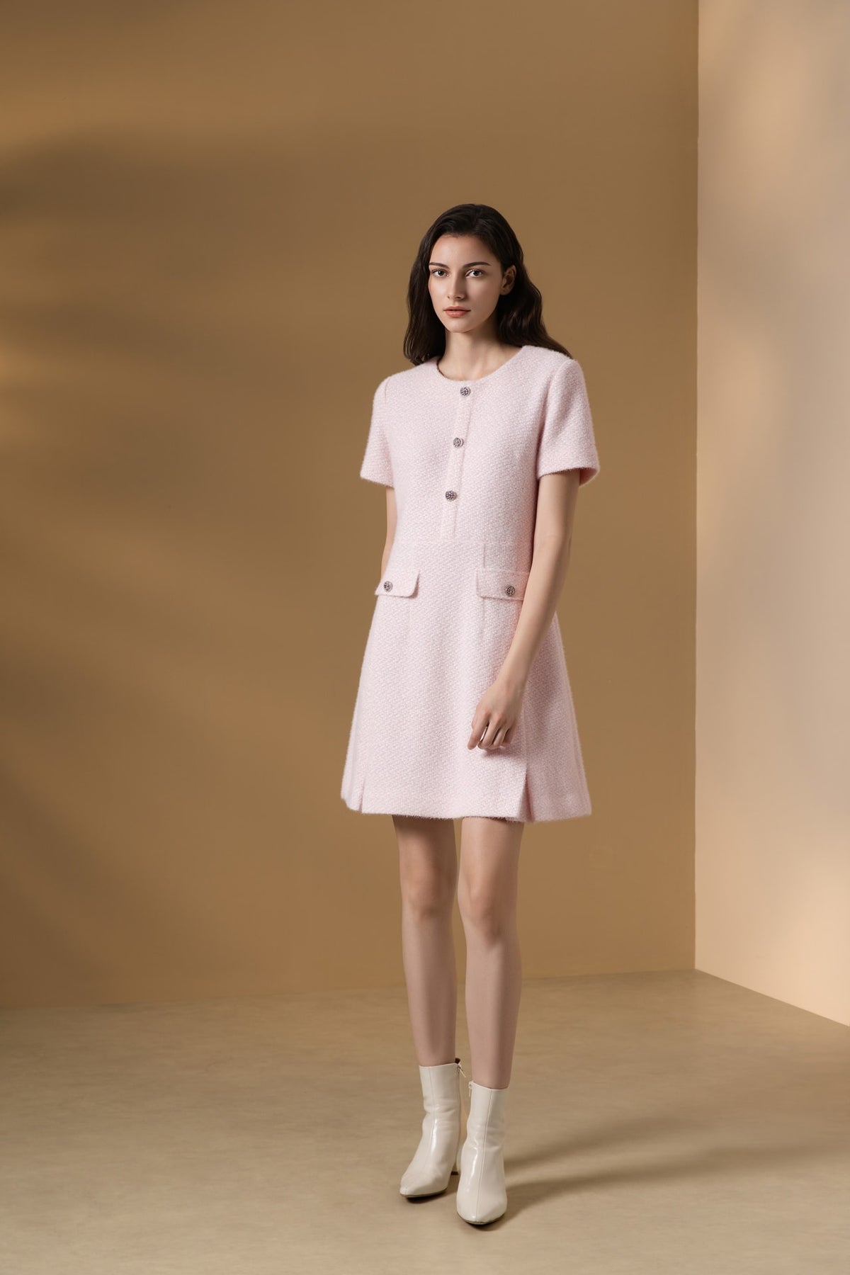 Poly Nylon Sweater Knit Fit & Flare Round Neck Dress
