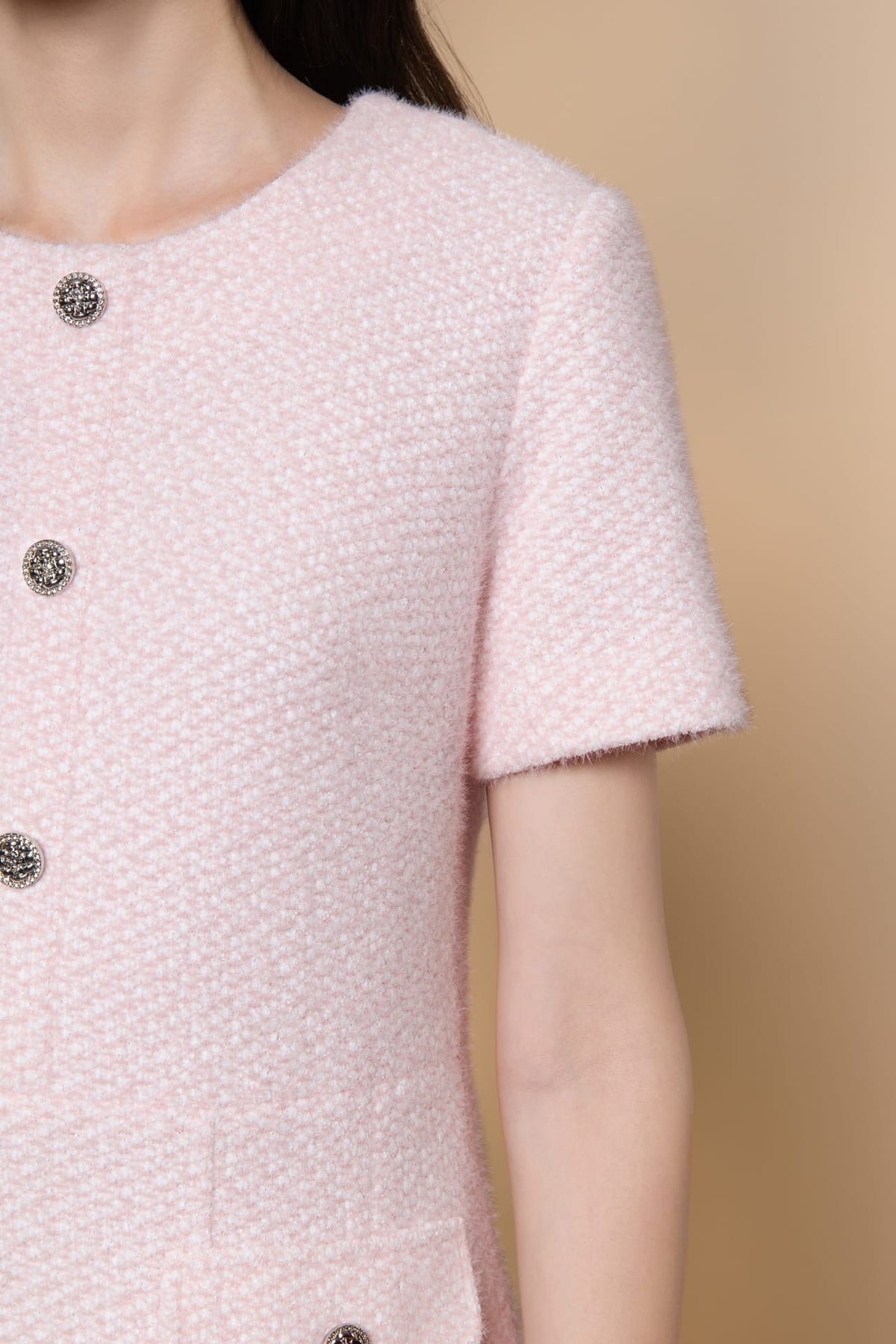 Poly Nylon Sweater Knit Fit & Flare Round Neck Dress