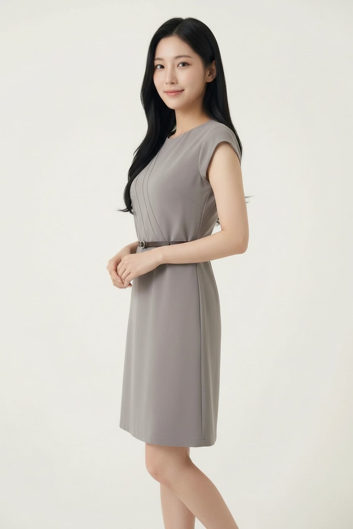 G2000 - Dresses - Multi-Way Stretch Poly Crepe Fit & Flare Round Neck Dress with Belt
