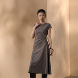 Poly Rayon Houndstooth Fit & Flare Round Neck Dress