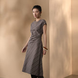 Poly Rayon Houndstooth Fit & Flare Round Neck Dress