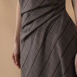 Poly Rayon Houndstooth Fit & Flare Round Neck Dress