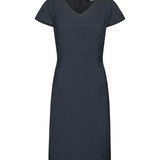 Poly Cavalry Twill Warp Front Comfort Fitted V-Neck Dress