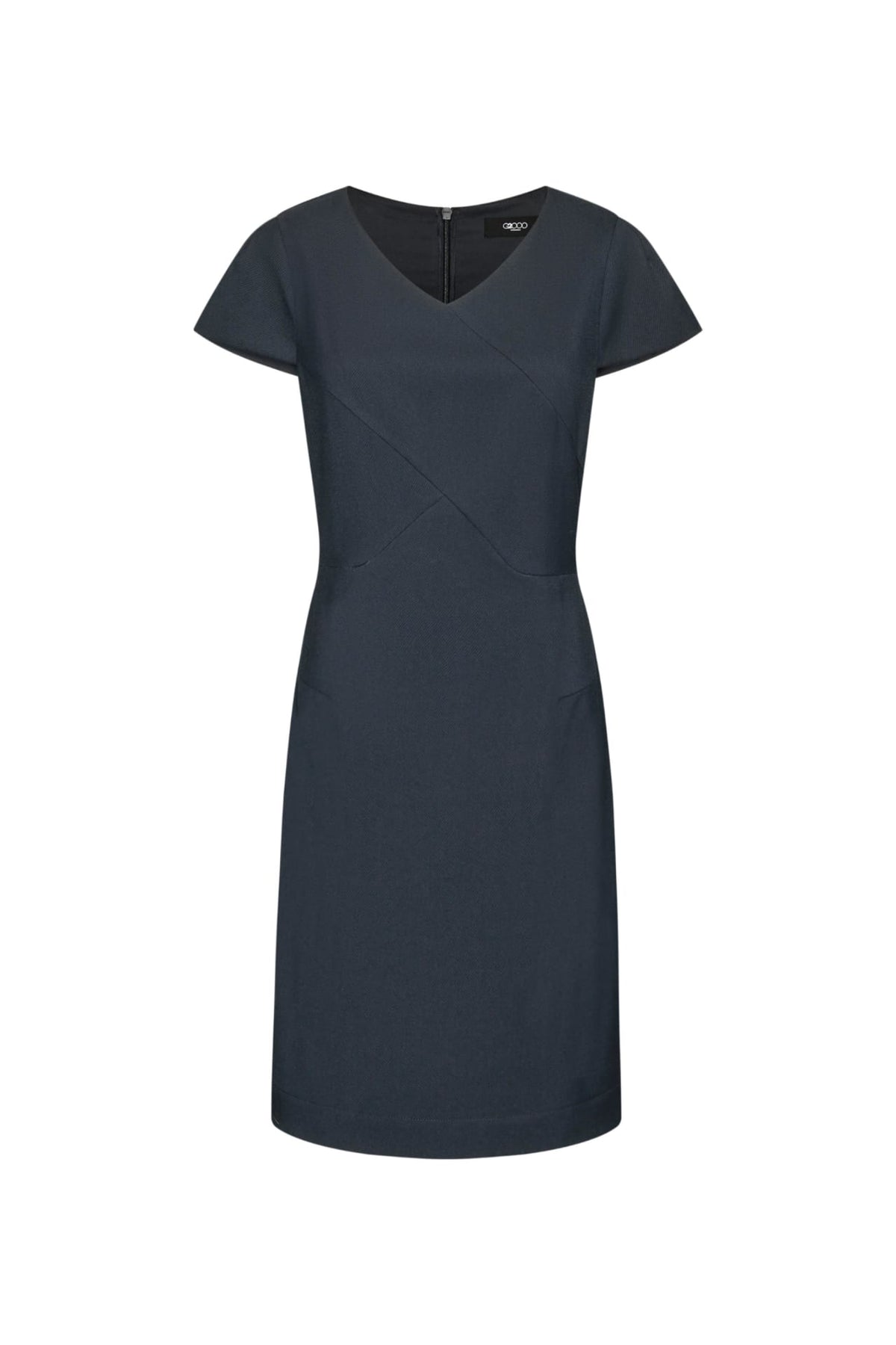 Poly Cavalry Twill Warp Front Comfort Fitted V-Neck Dress