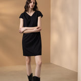 Poly Cavalry Twill Warp Front Comfort Fitted V-Neck Dress