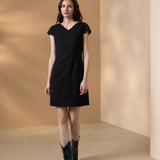 Poly Cavalry Twill Warp Front Comfort Fitted V-Neck Dress