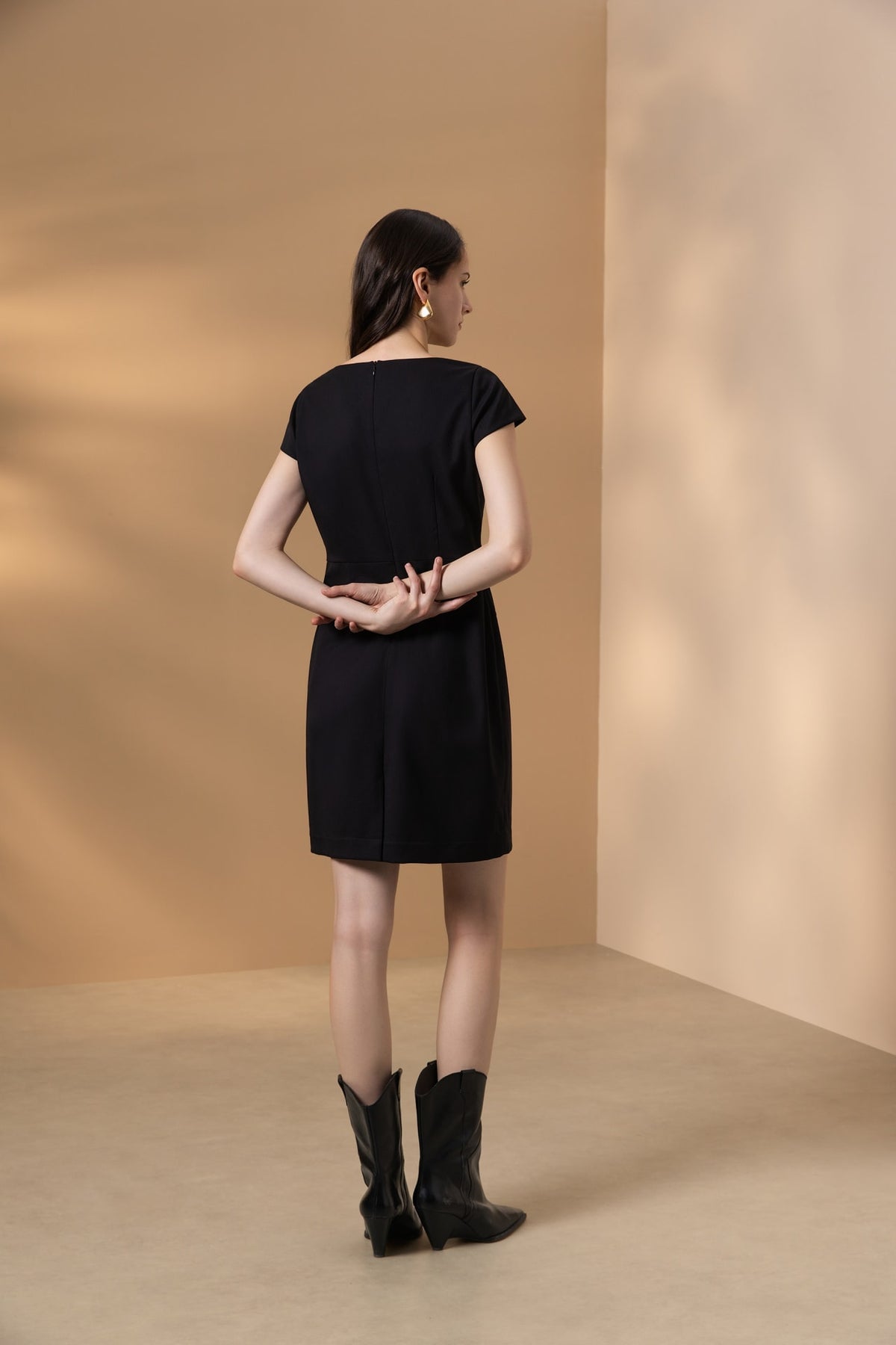 Poly Cavalry Twill Warp Front Comfort Fitted V-Neck Dress