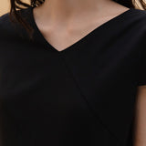 Poly Cavalry Twill Warp Front Comfort Fitted V-Neck Dress
