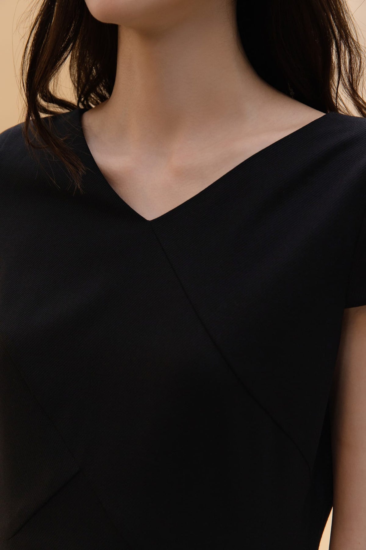 Poly Cavalry Twill Warp Front Comfort Fitted V-Neck Dress