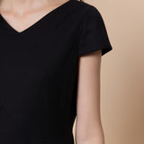 Poly Cavalry Twill Warp Front Comfort Fitted V-Neck Dress