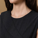 Poly Rayon Stripe Asymmetric Lapel Fit & Flare Dress with Belt