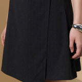 Poly Rayon Stripe Asymmetric Lapel Fit & Flare Dress with Belt