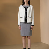 Poly Rayon Houndstooth Comfort Fitted Round Neck Dress with Belt