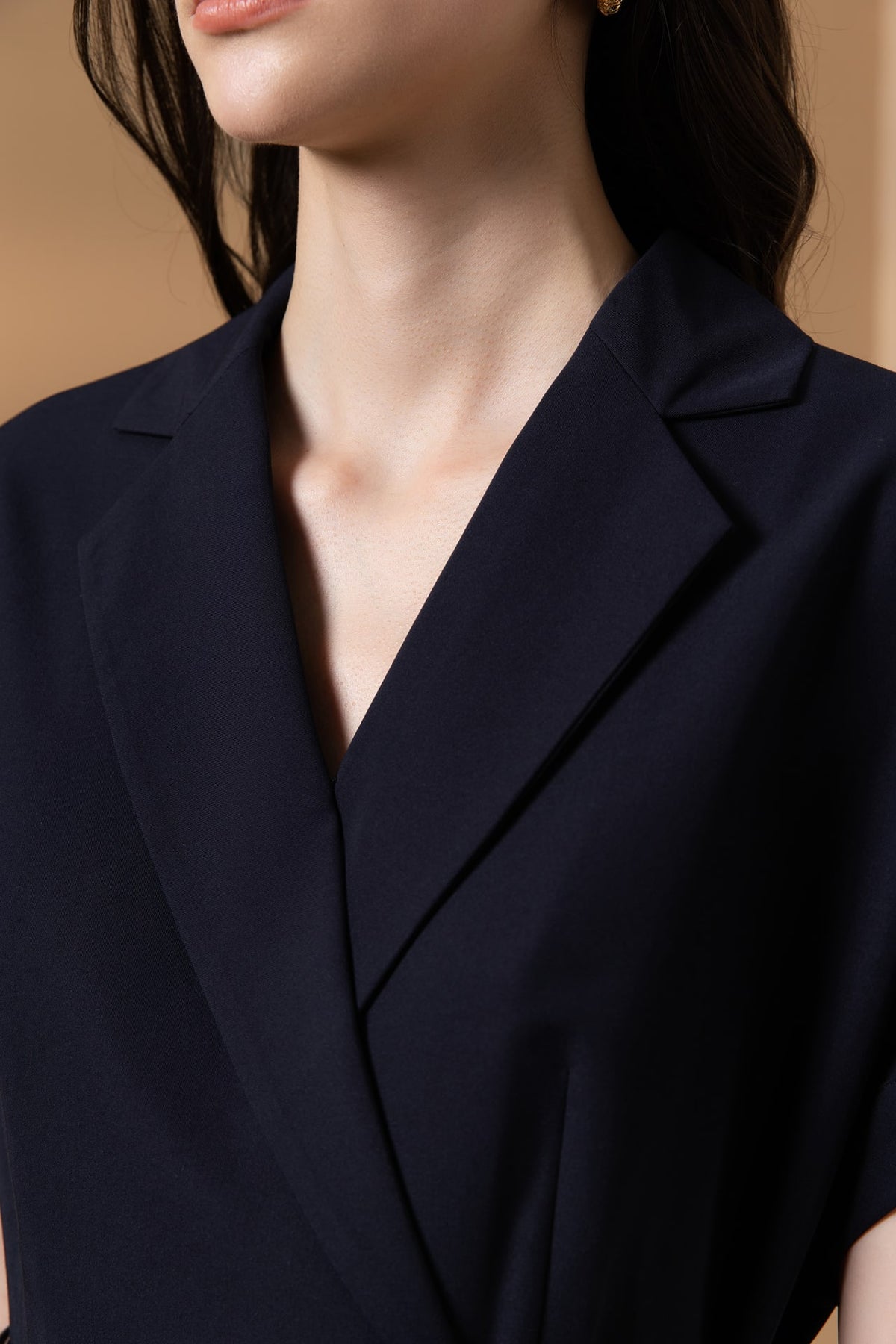 Poly Rayon Twill Fit & Flare Lapel Collar Dress with Belt
