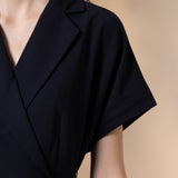 Poly Rayon Twill Fit & Flare Lapel Collar Dress with Belt