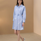 Cotton Blend Stripe Fit & Flare Shirt Collar Dress