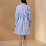 Cotton Blend Stripe Fit & Flare Shirt Collar Dress
