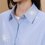 Cotton Blend Stripe Fit & Flare Shirt Collar Dress