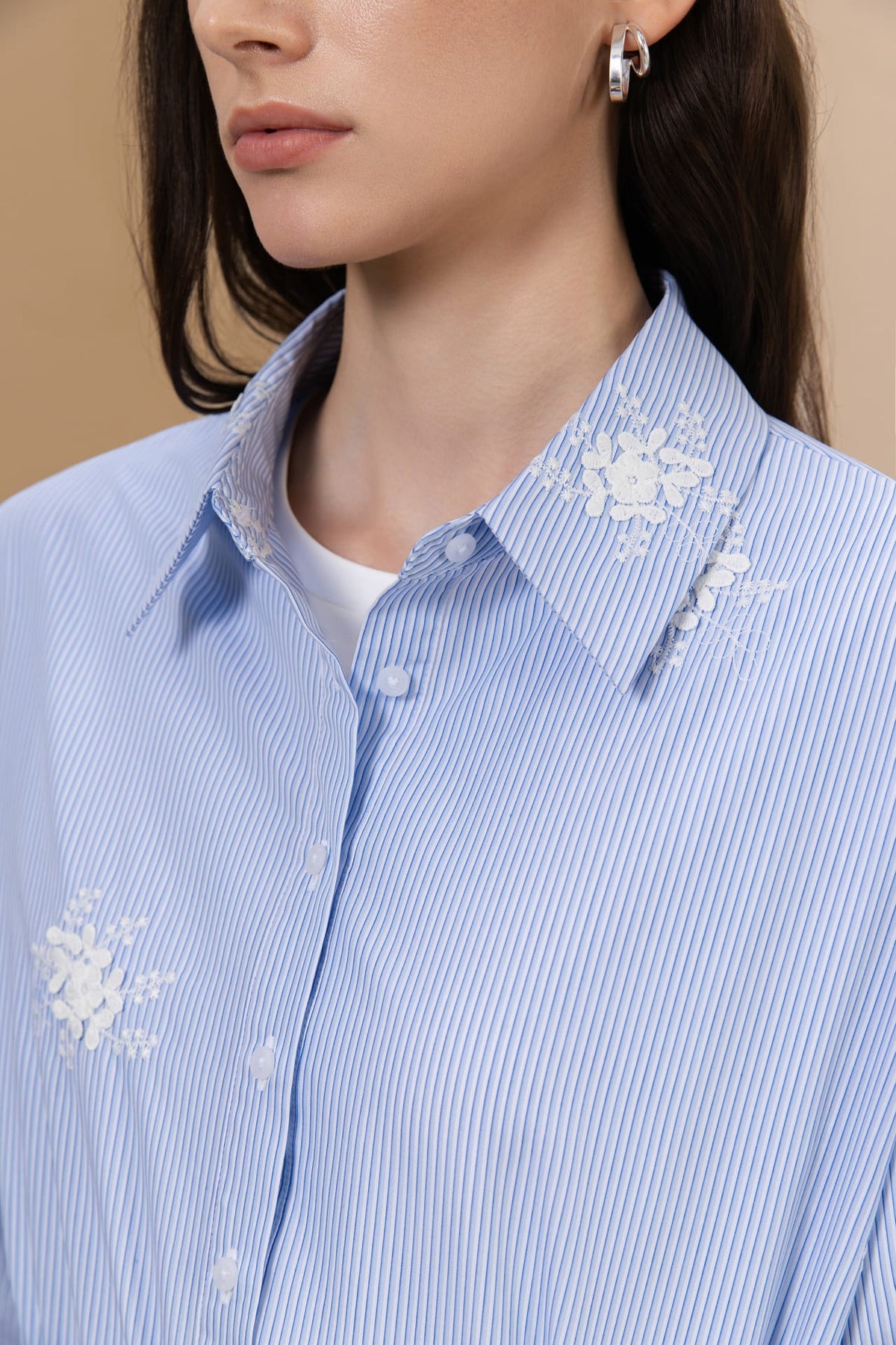 Cotton Blend Stripe Fit & Flare Shirt Collar Dress