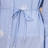 Cotton Blend Stripe Fit & Flare Shirt Collar Dress