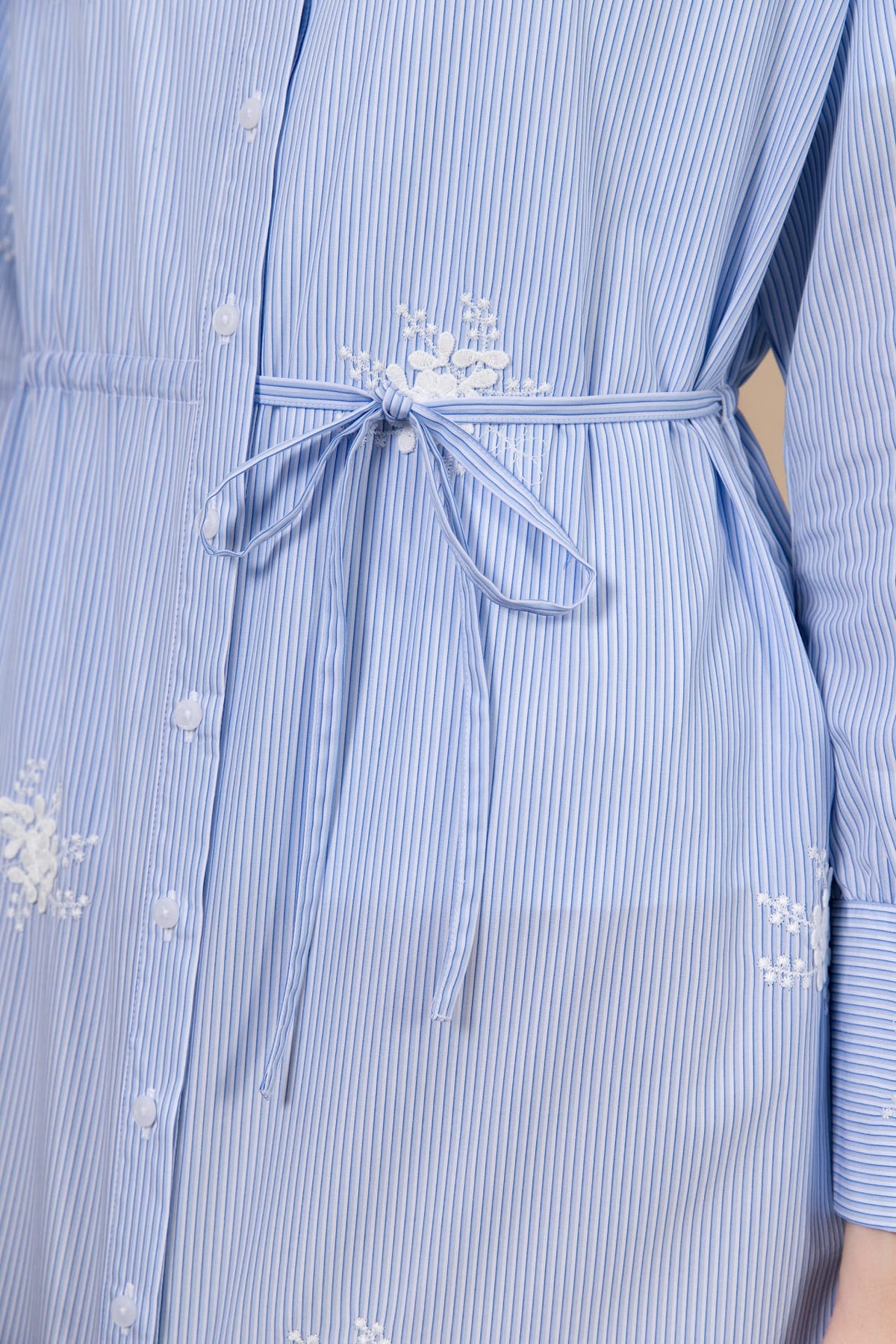 Cotton Blend Stripe Fit & Flare Shirt Collar Dress