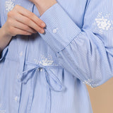 Cotton Blend Stripe Fit & Flare Shirt Collar Dress