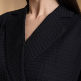 Poly Blend Seersucker Check Fit & Flare Lapel Collar Dress with Detachable Self-Fabric Belt