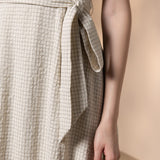 Poly Rayon Seersucker Check Fit & Flare Lapel Collar Dress with Detachable Self-Fabric Belt
