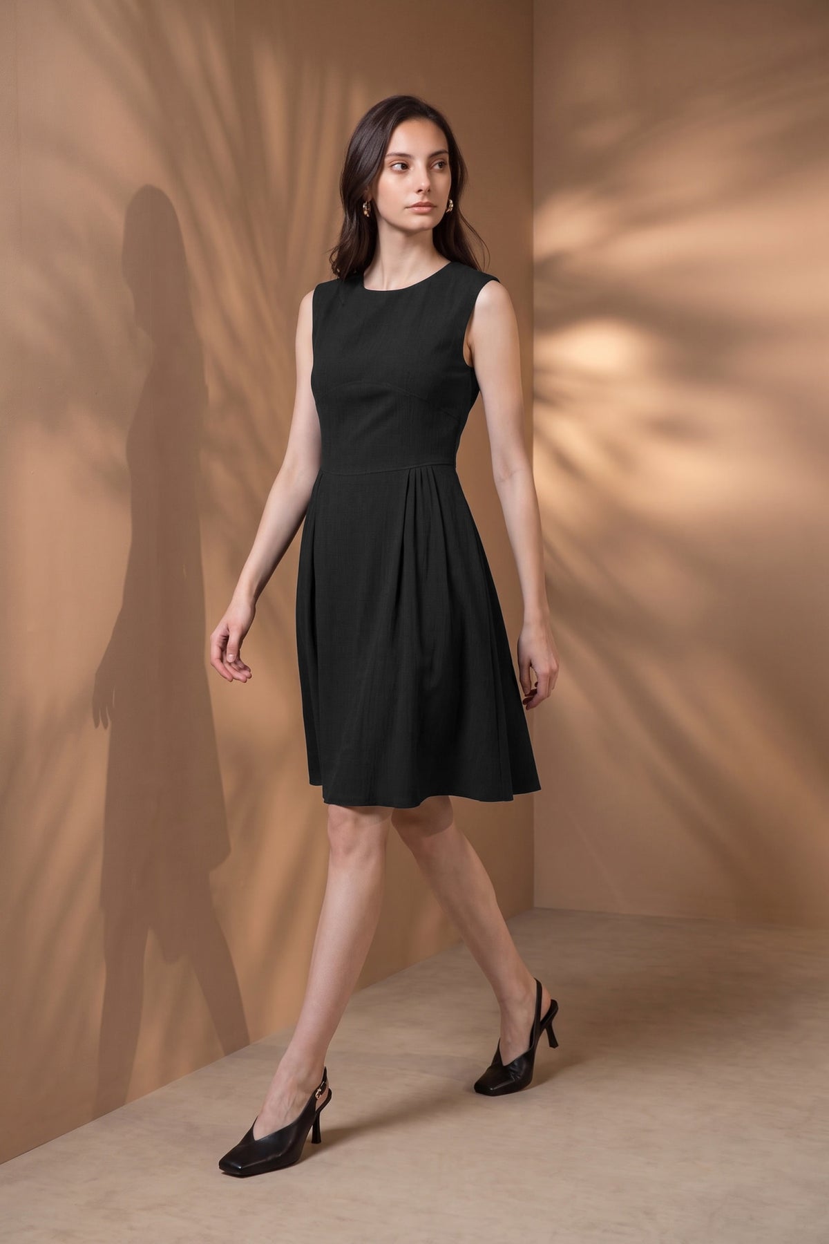 Poly Blend Double Weave Fit & Flare Round Neck Dress