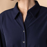 Multi-Way Stretch Nylon Plain Weave Fit & Flare Lapel Collar Dress with Belt