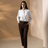 Poly Crepe Relax Fit Stand Collar Blouse